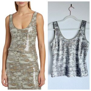 NWT Ramy Brook Dessie Sequined Scoop Neck Tank Top in Earth Gray Camo Size XS